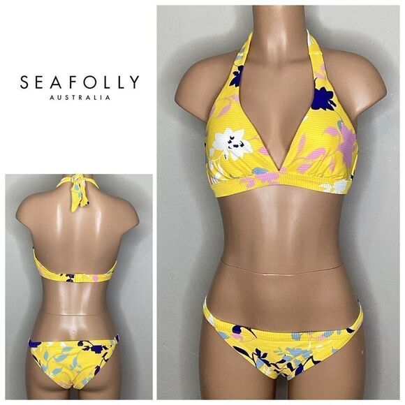 New. Seafolly Florence gold floral bikini. US 6. Retails $169